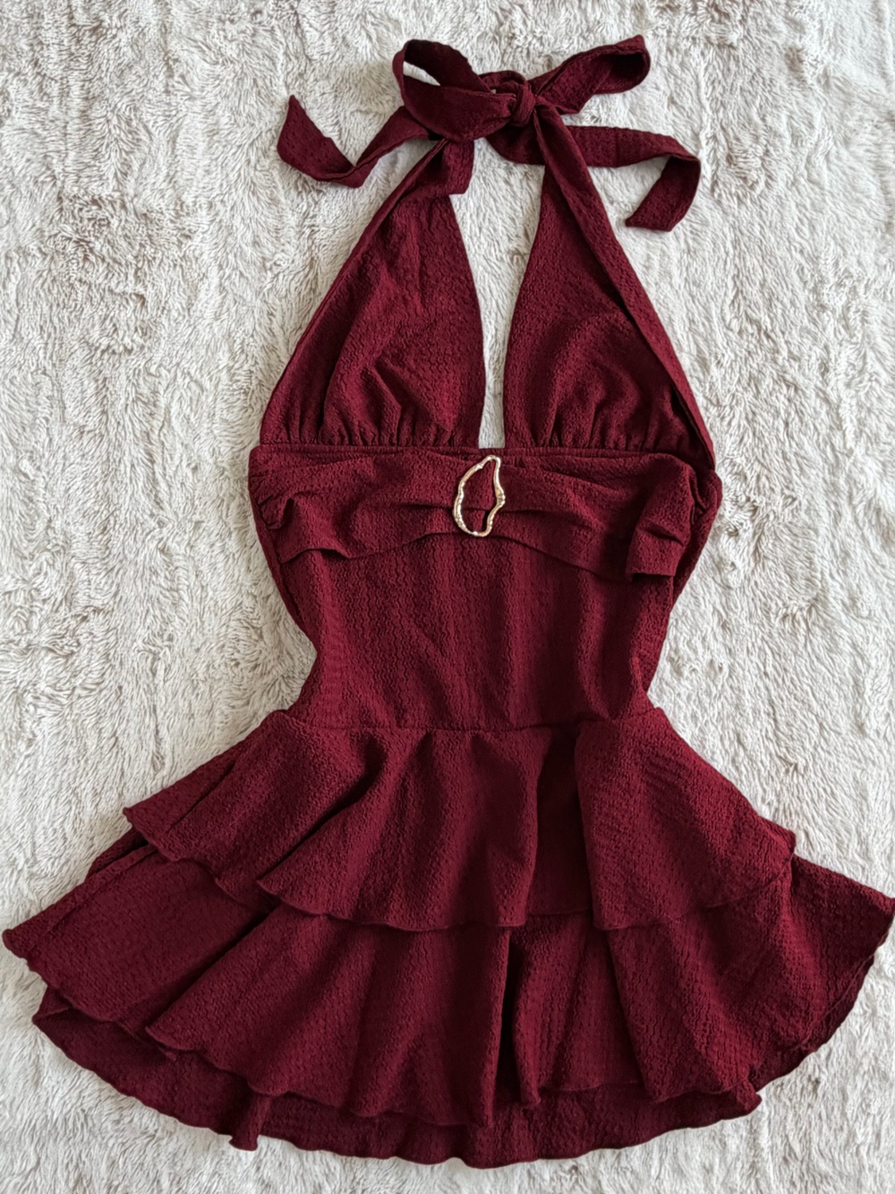 SHEIN Burgundy Ruffle Halter Mini Dress Mermaidcore Zara Larsson Y2K kk jk
